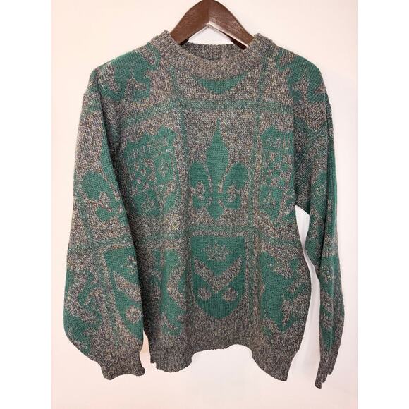 Nautica Vinatge Men’s M Wool Sweater Green Print Made in USA - Picture 3 of 9